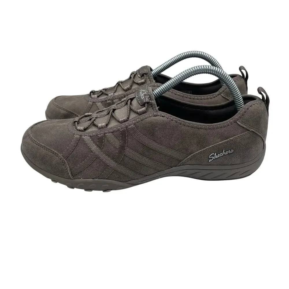 Skechers Breathe Easy Days End Dark Taupe Walking Shoes Slip On Womens 10